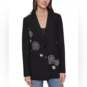Karl Lagerfeld Black Blazer with Silver Floral Design size 4